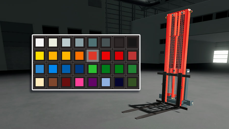 The many color options for the forklift's frame