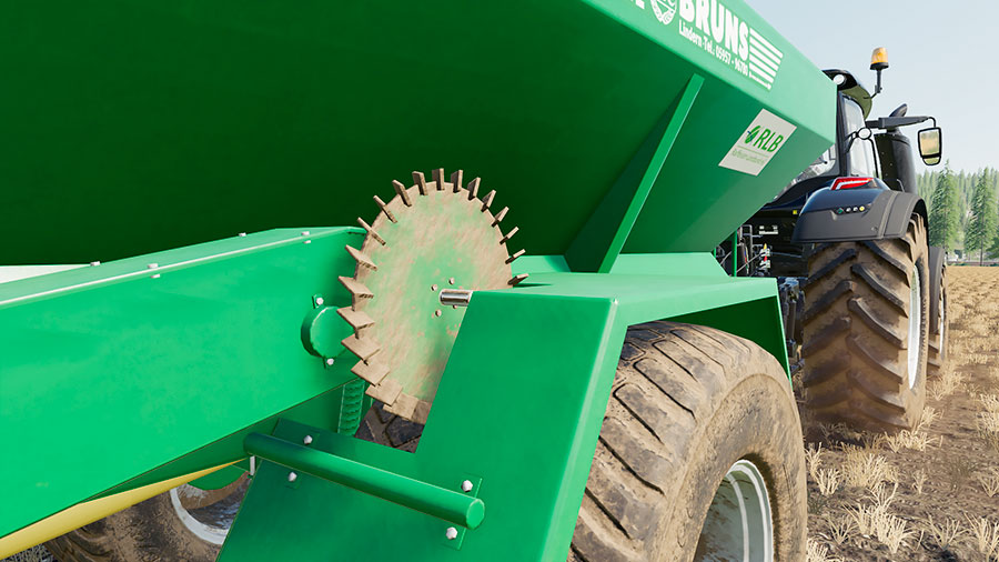 Close up of the steering wheel that runs the conveyor inside the Bruns spreader