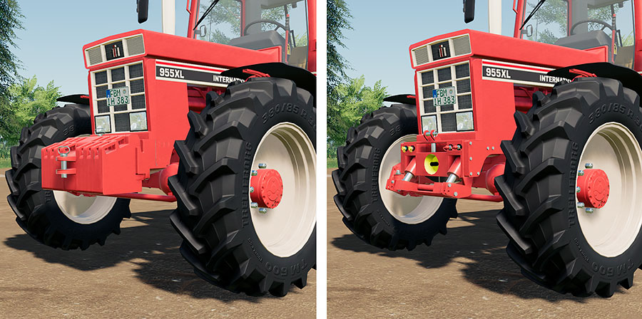 Two of the front options with the International Harvester C-Series mod (weights and 3-point hitch/PTO)