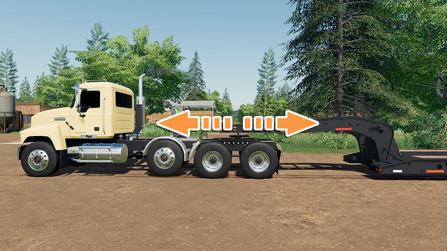 A Mack Pinnacle semi truck illustration of how the 5th wheel adjustment works in FS 19