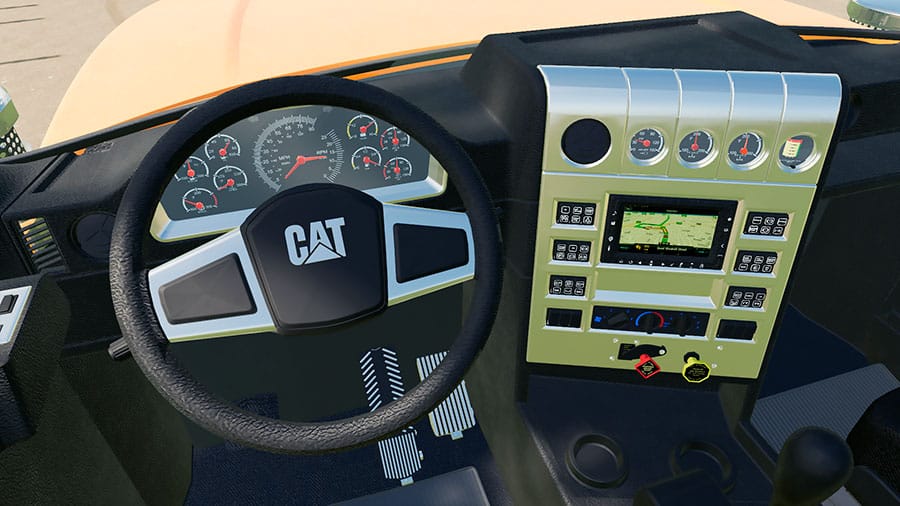 The interior of the Cat CT680 from the driver's perspective