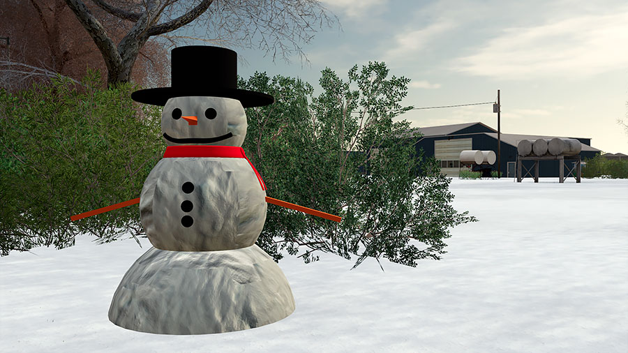 A snowman in front of the Welker Farms main area