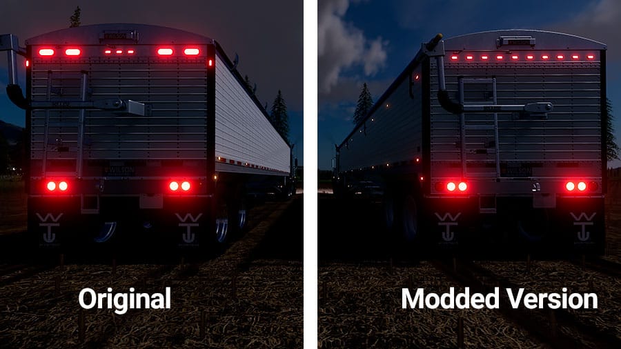 A comparison of trailer lights. Giants original version versus the modded version